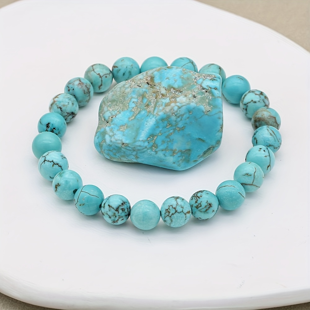 Vintage Turquoise Beaded Stretch Bracelet with Stone Accents